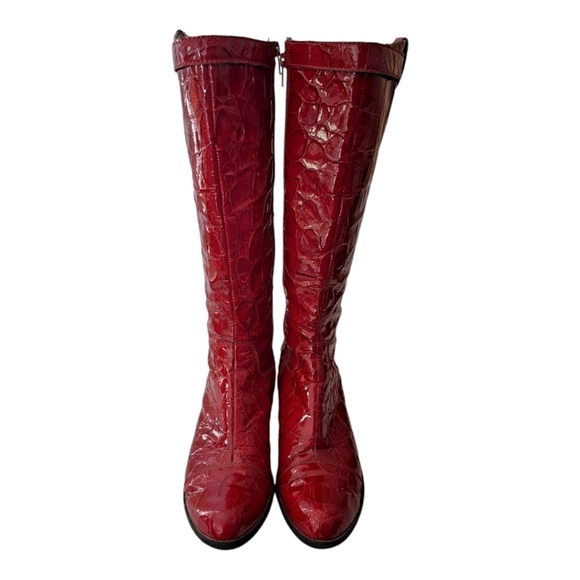 Ecco Burgundy Croc-Embossed Heeled Boots - Picture 8 of 13